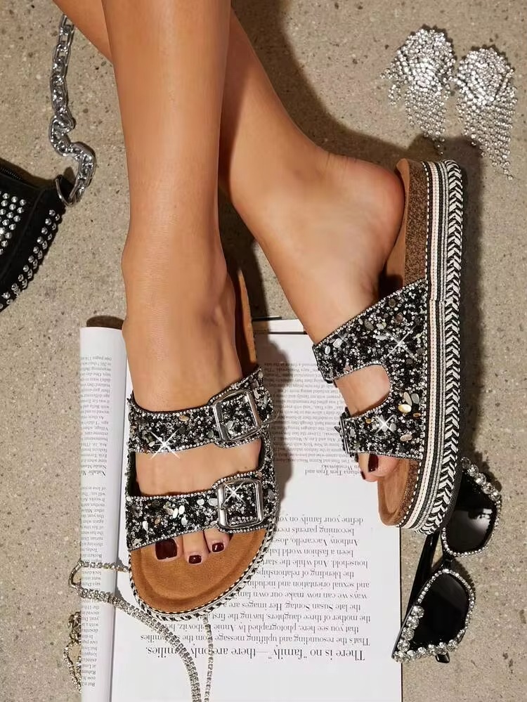 Sparkling Glam Double-Strap Platform Sandals