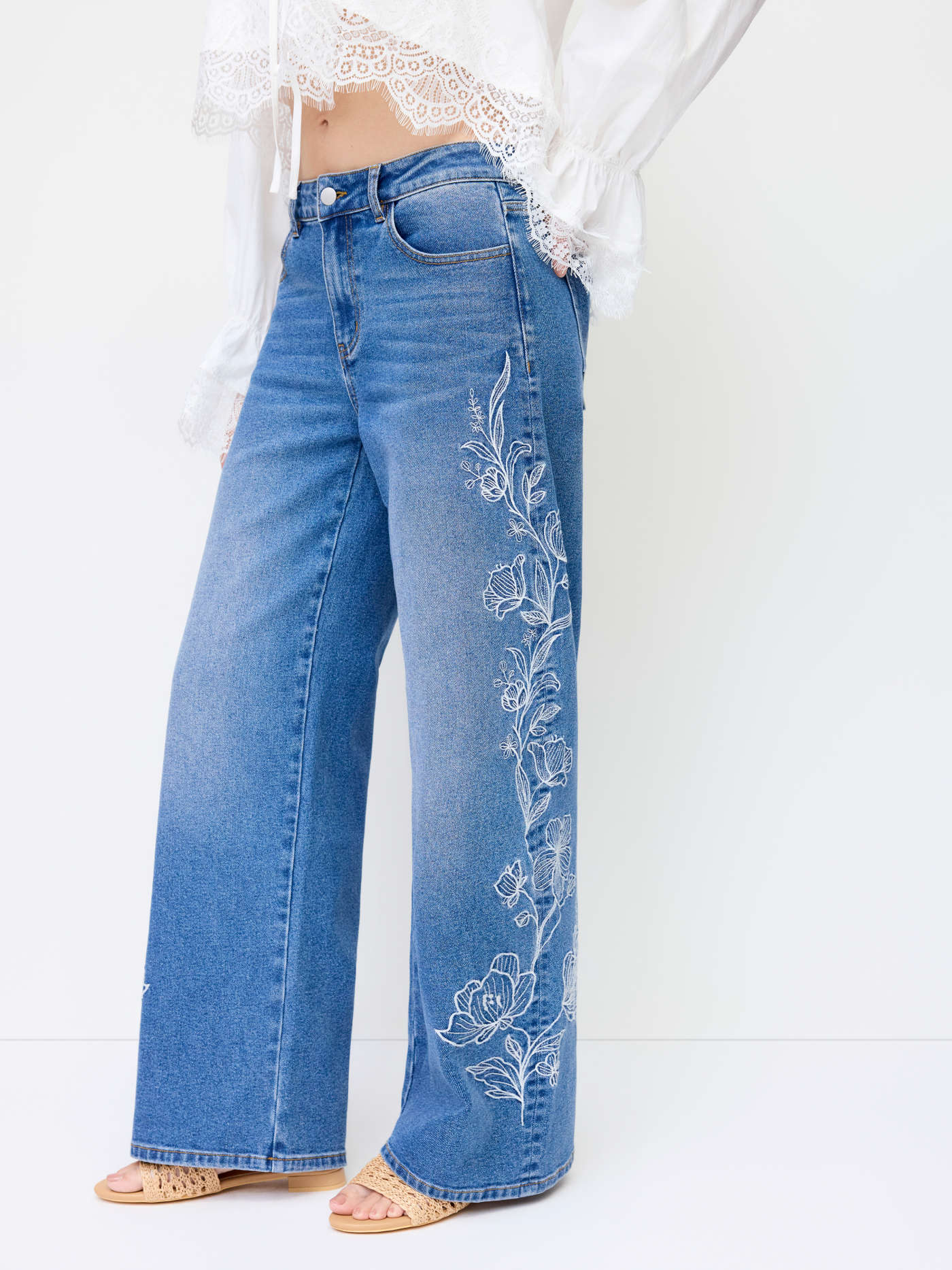 DENIM FLORAL EMBROIDERY LOW RISE